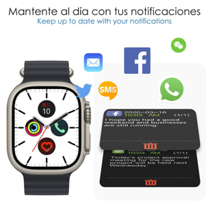 DAM Smartwatch C9 Ultra Max con 20 modos de deporte, llamadas Bluetooth. Monitores de frecuencia cardiaca, oxígeno en sangre, tensión. Doble correa. 4,9x1,2x4,4 Cm. Color: Oro