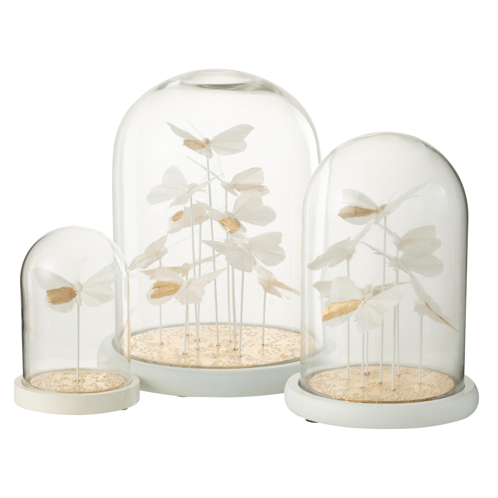 J-Line cloche Papillons + Points - verre - blanc/or - large