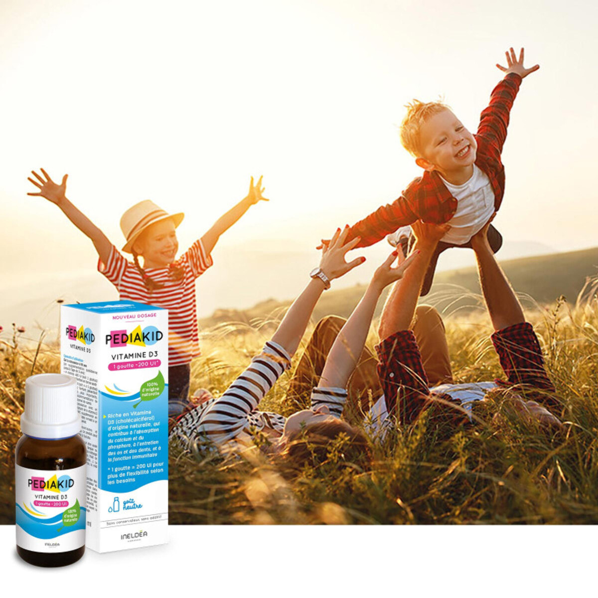 PEDIAKID - Vitamine D3 - 100% d'origine naturelle - Renforcement des défenses naturelles - Dès la naissance - Couvre 200% des apports journaliers recommandés - Lot de 2 produits