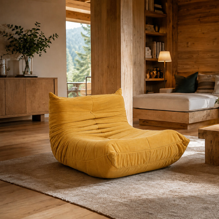 Fauteuil compressé en velours moutarde ALBA