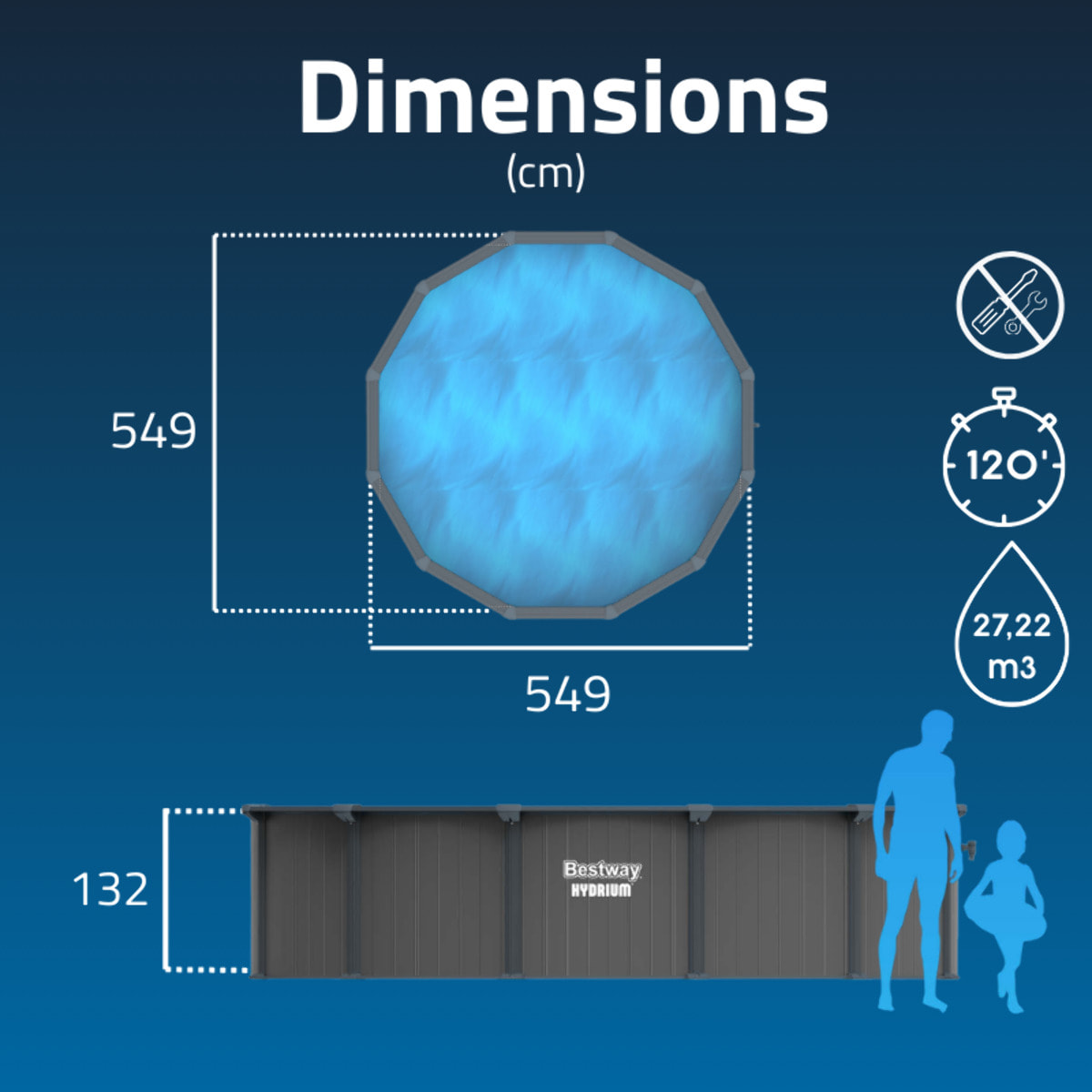 Bestway Piscine acier ronde Bestway Hydrium 549 x 132 cm gris foncé