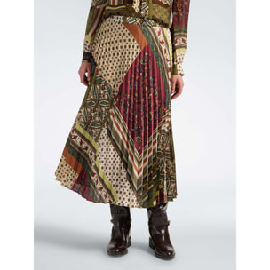 Elena Mirò - Gonna plissé lunga stampa patchwork - Verde militare