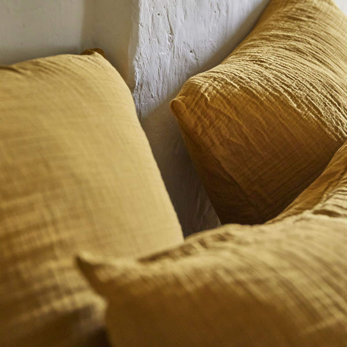 Housse de couette unie en gaze de coton lavée, TENDRESSE, Jaune camel