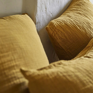 Housse de couette unie en gaze de coton lavée, TENDRESSE, Jaune camel