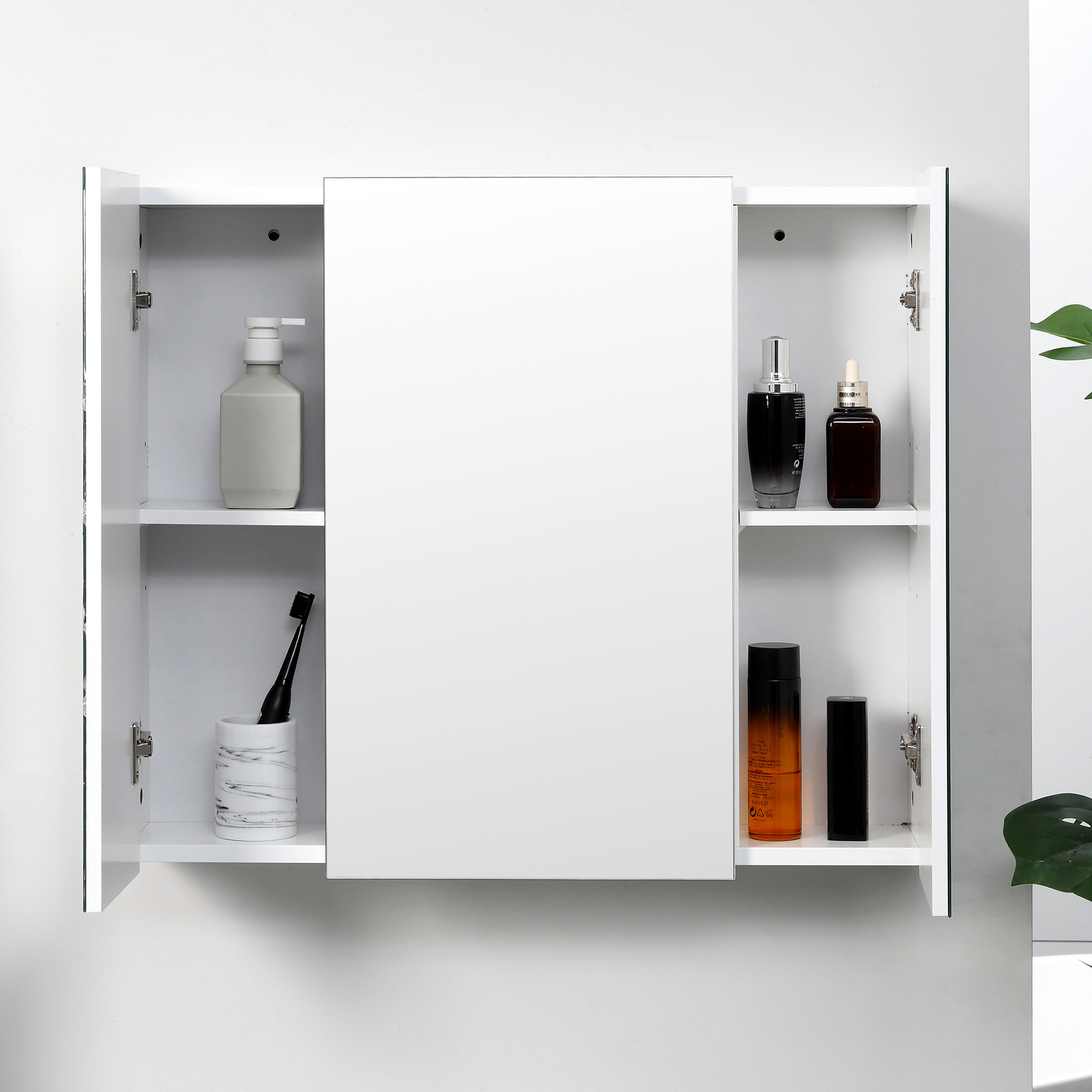 Armoire miroir de salle de bain armoire murale 3 portes 2 étagères dim. 70L x 15l x 60H cm MDF blanc