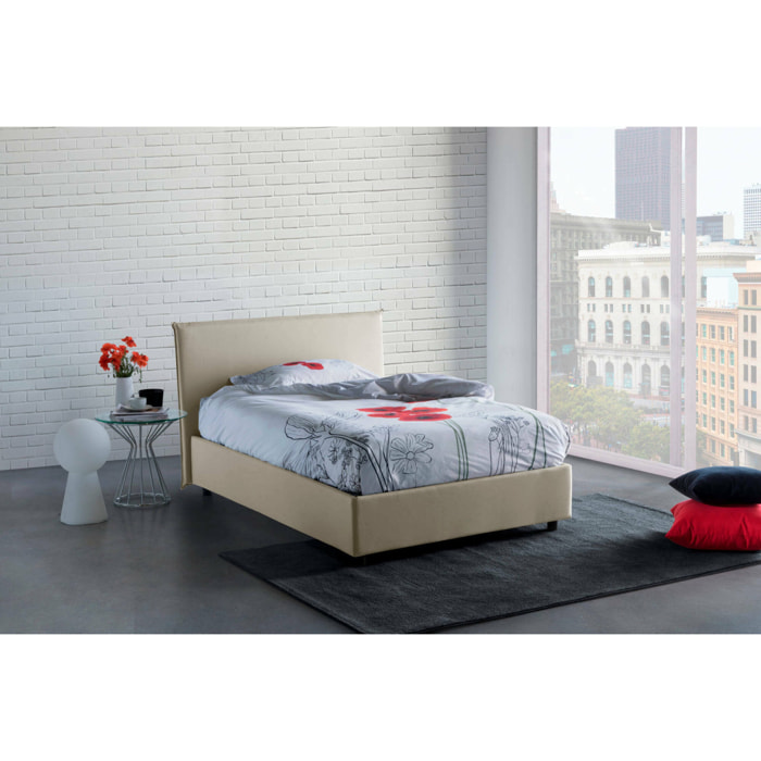 Letto piazza e mezza Astrid, Letto contenitore con rivestimento in tessuto, 100% Made in Italy, Apertura frontale, adatto per materasso Cm 120x200, Beige