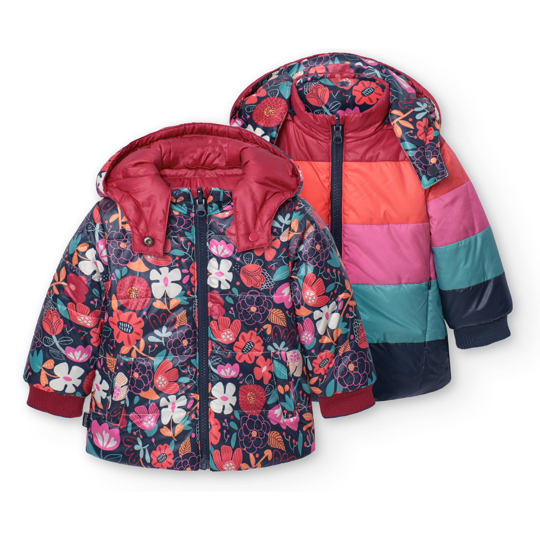 Parka reversible flores de bebé niña