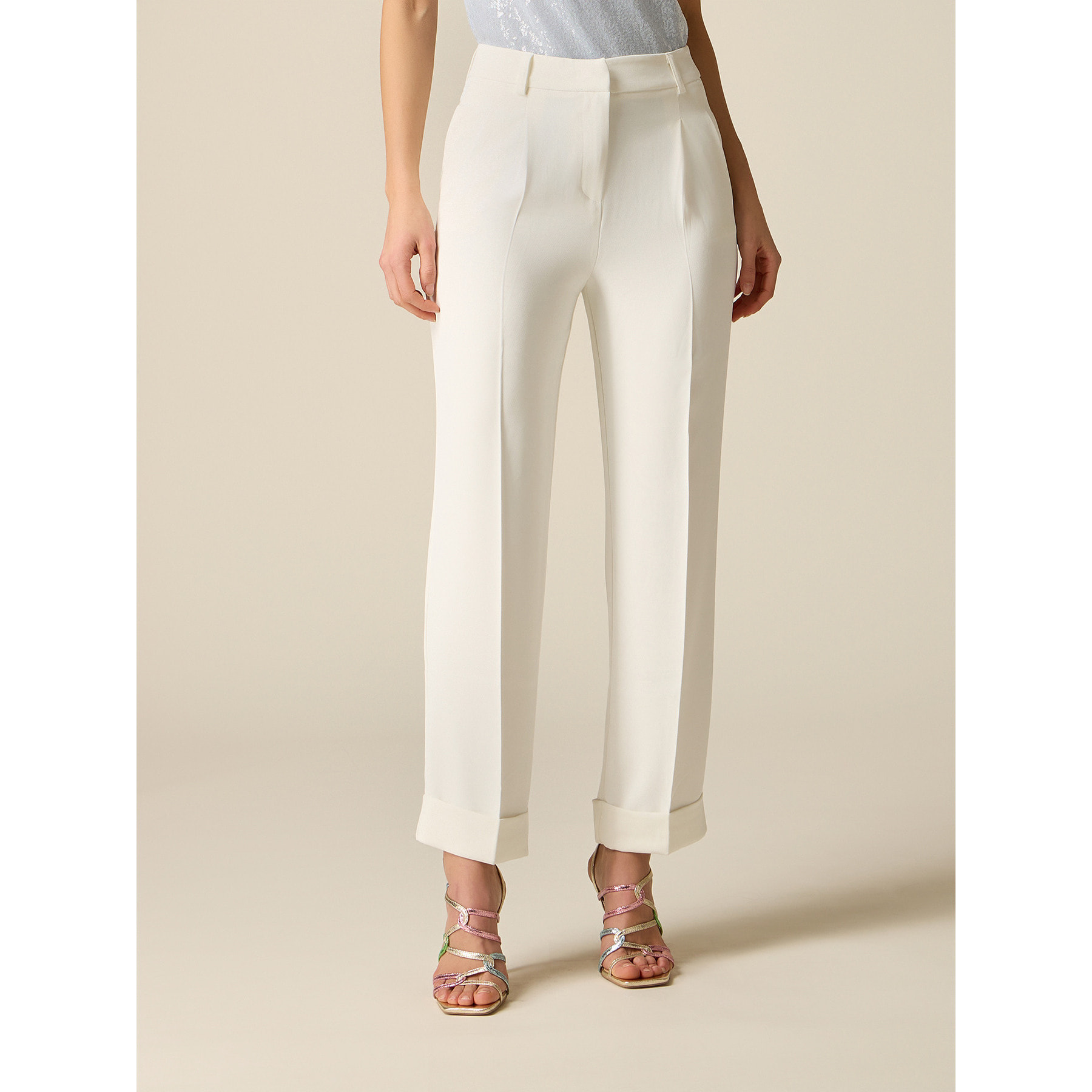 Oltre - Pantalones de tejido crepé con pinzas - Blanco
