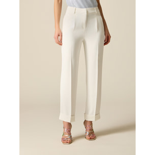 Oltre - Pantalones de tejido crepé con pinzas - Blanco