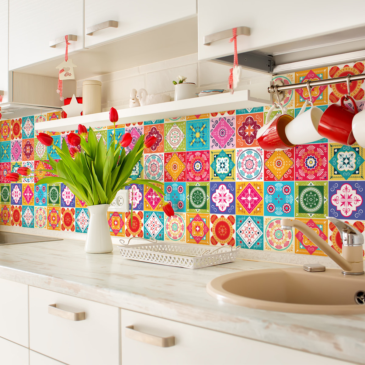 Stickers muraux - Sticker Mural Carrelage adhésif Cuisine Salle de Bain - 24 STICKERS CARRELAGES AZULEJOS FILILANA