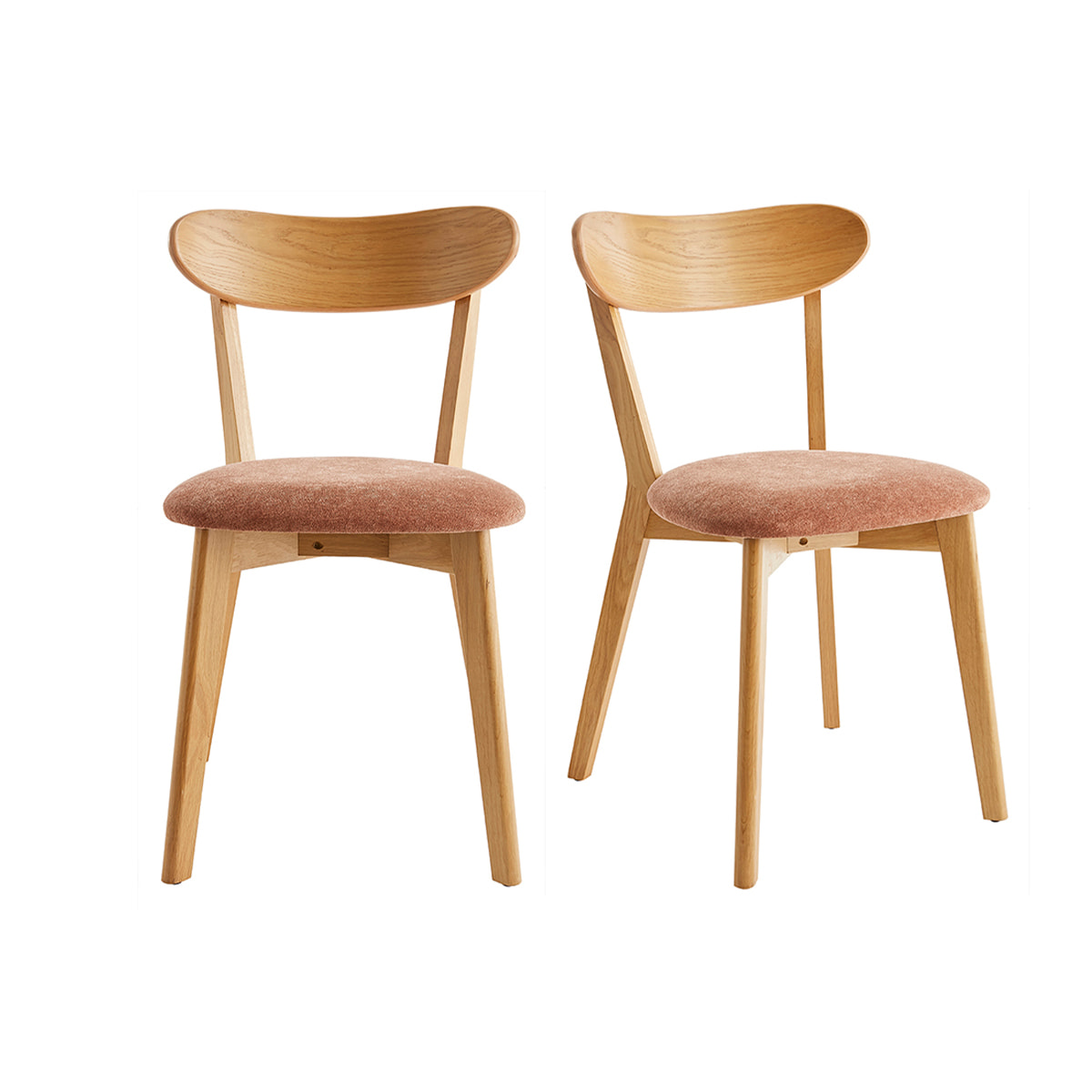 Chaises vintage en bois clair chêne et tissu effet velours terre brûlée (lot de 2) DOVE
