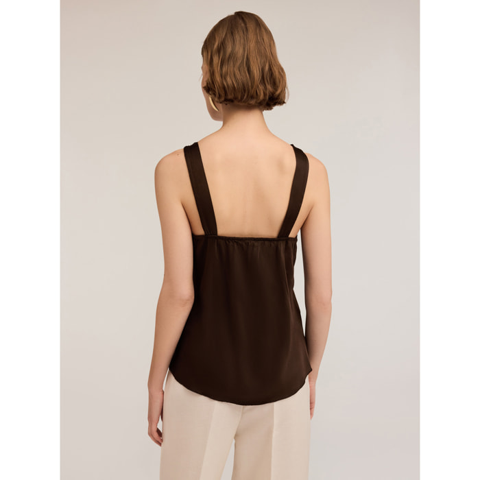 Motivi - Top in raso con scollo morbido - Marrone