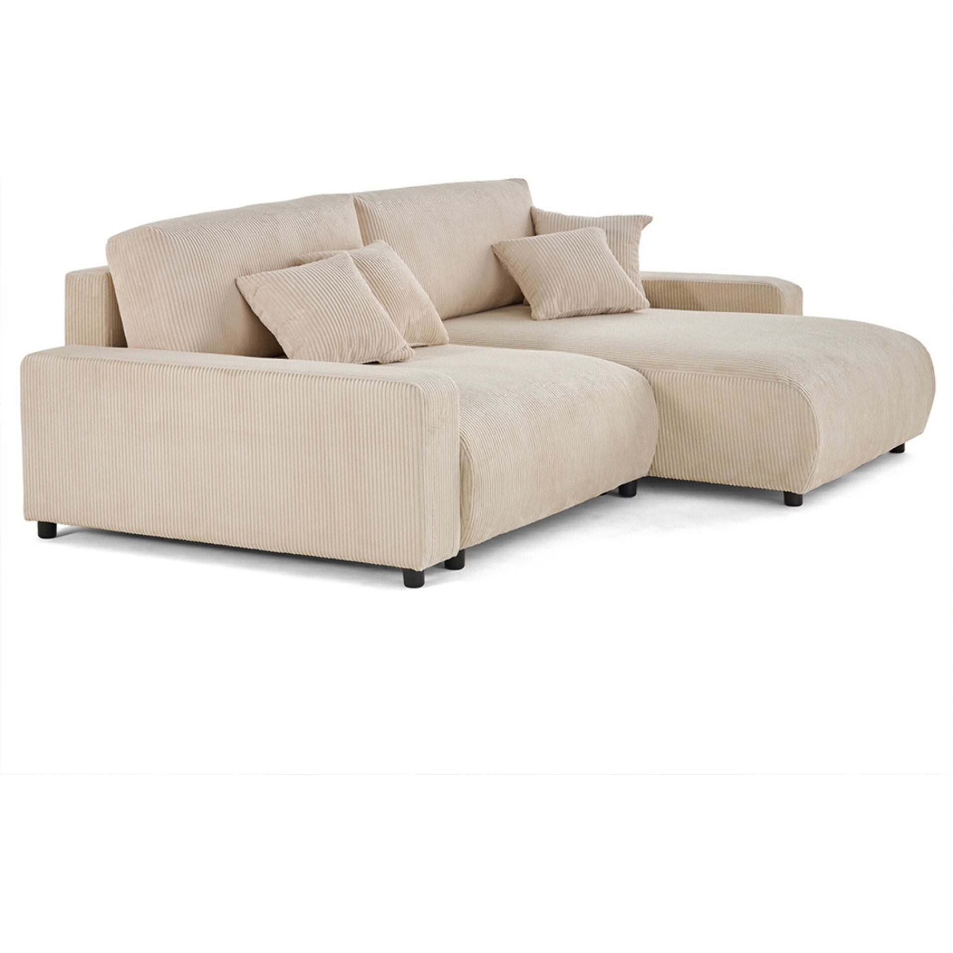 Pivoine - canapé d'angle 4 places réversible convertible avec 2 coffres en velours côtelé - Beige