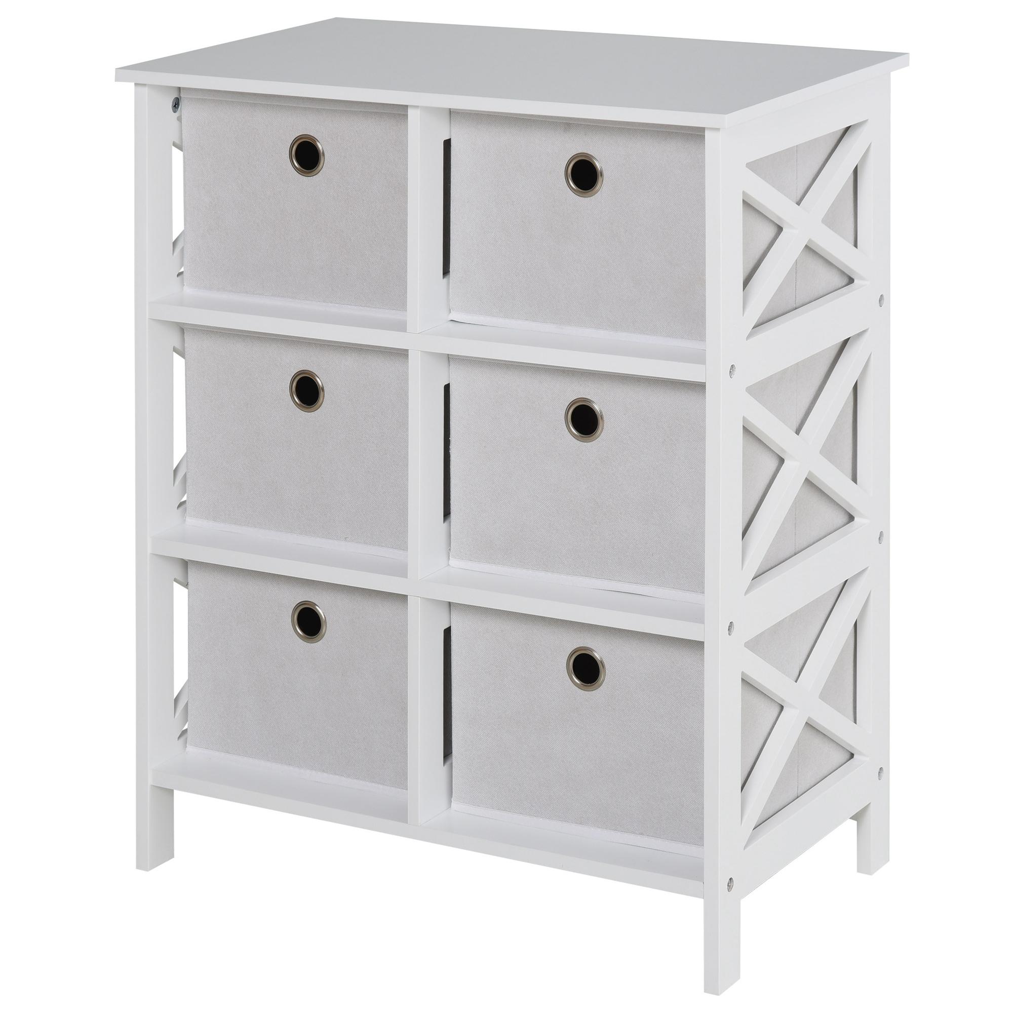 Meuble de rangement commode design contemporain dim. 64L x 37l x 76H cm 6 tiroirs MDF blanc non tissé gris clair