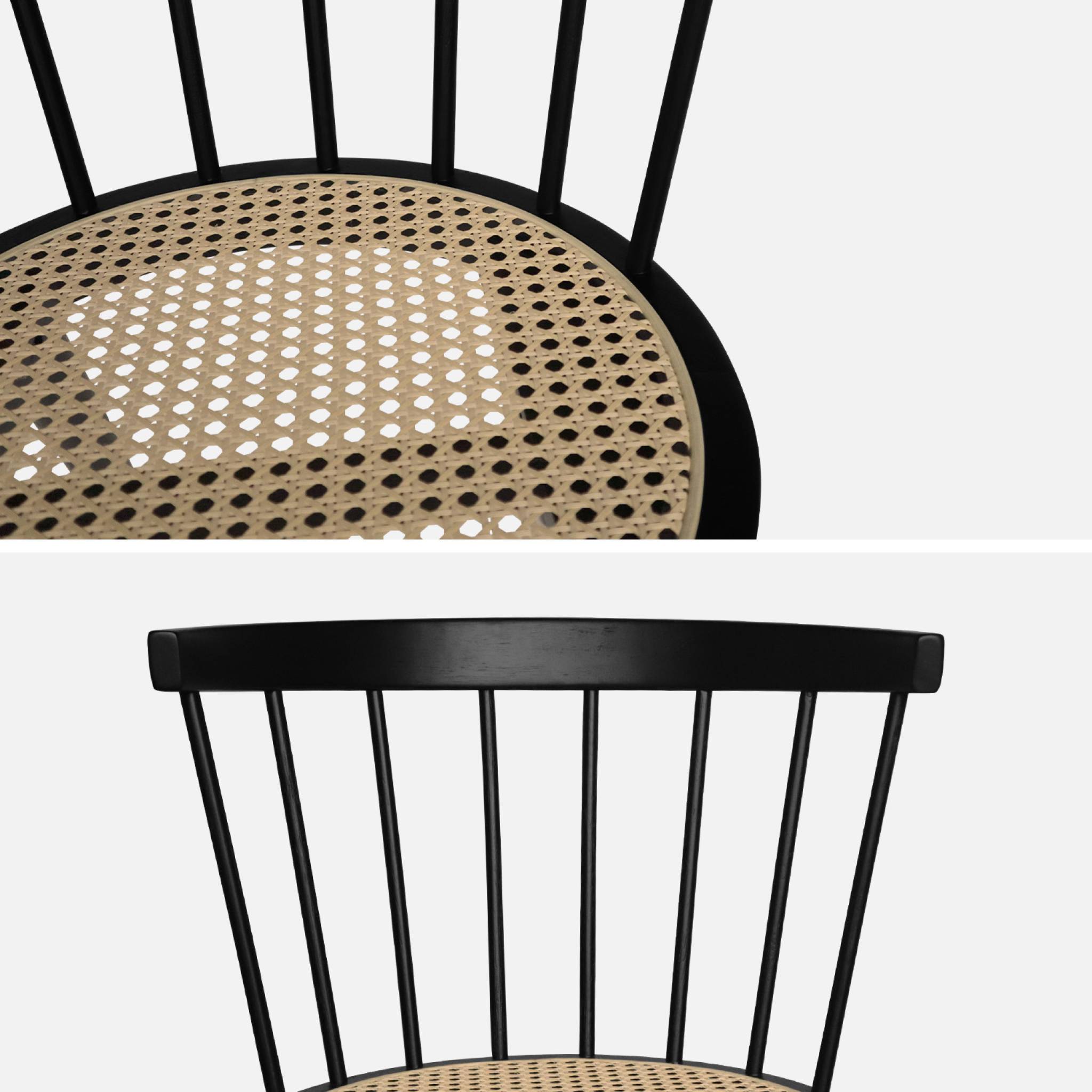 Lot de 4 chaises noires en bois et cannage. Nora. L 53 x P 53.5 x H 76cm