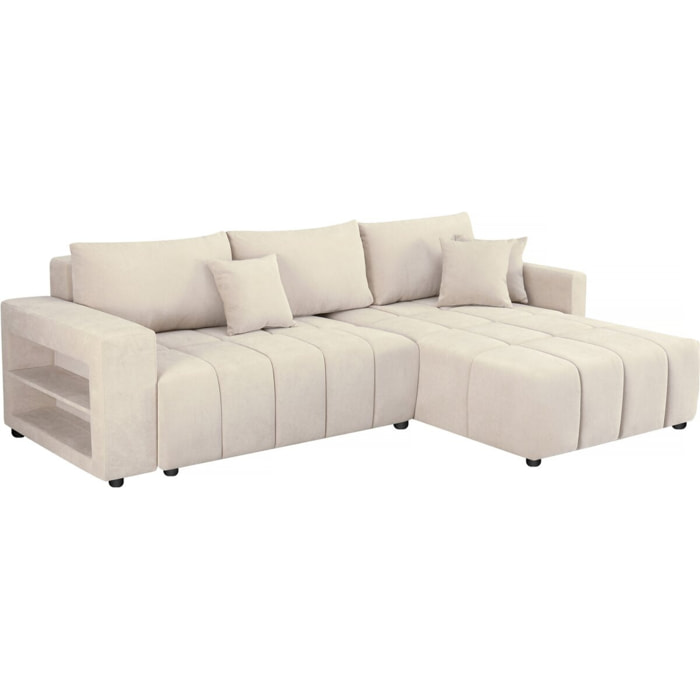Canapé d'angle convertible tissu chenille 3 places - "Trocadero" - Beige