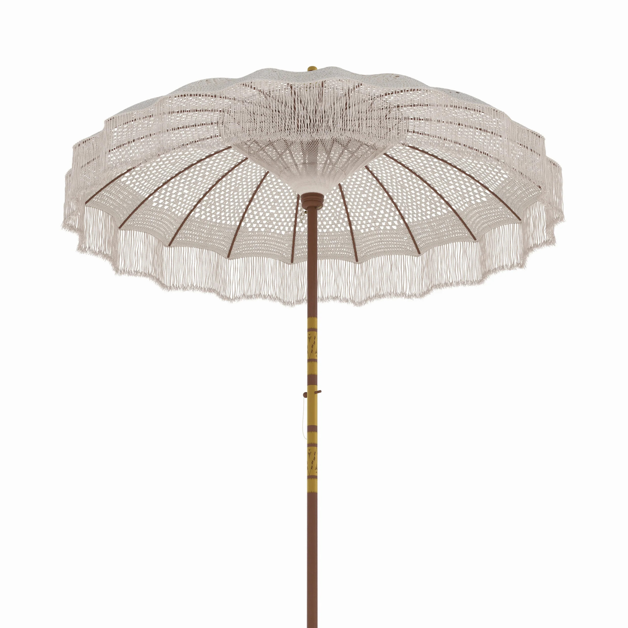 Ensemble parasol en macramé et pied de parasol en bois - Fakélé