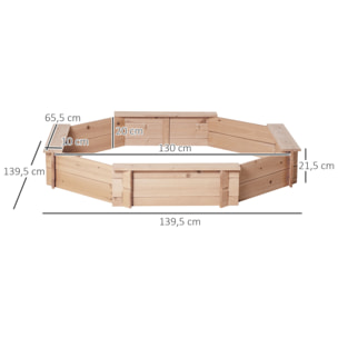 Bac à sable bois octogonal dim. 139,5L x 139,5l x 21,5H cm - 4 bancs - bâche de couverture, non tissé de sol inclus - bois sapin