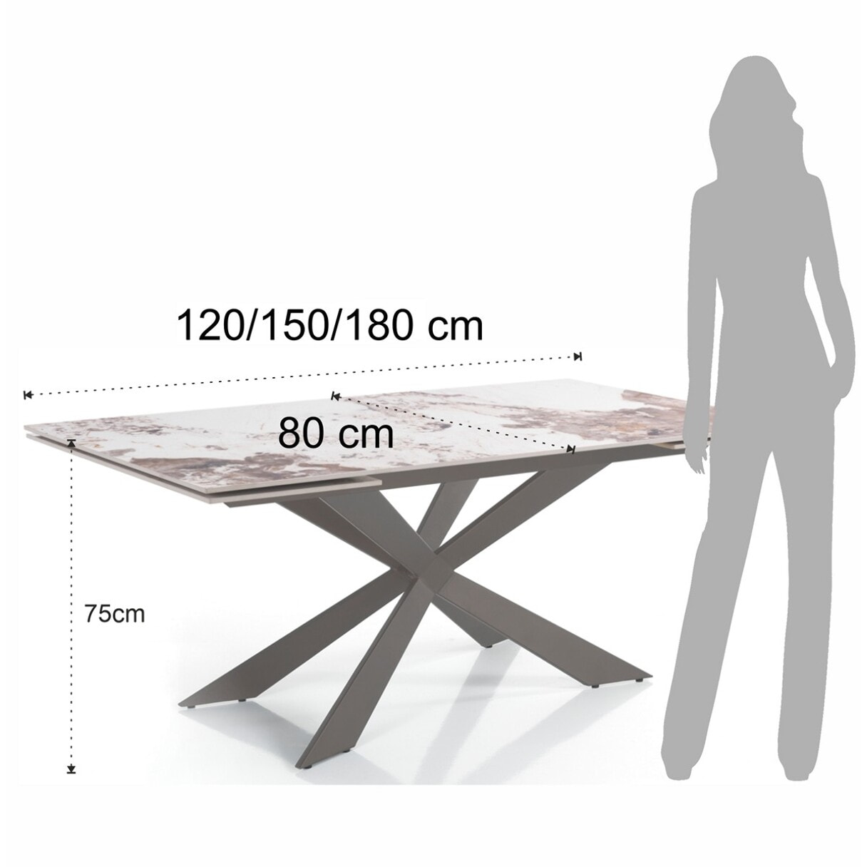 Tomasucci Table extensible MELVIN EVO 120 ONICE MARBLE - PLATINE