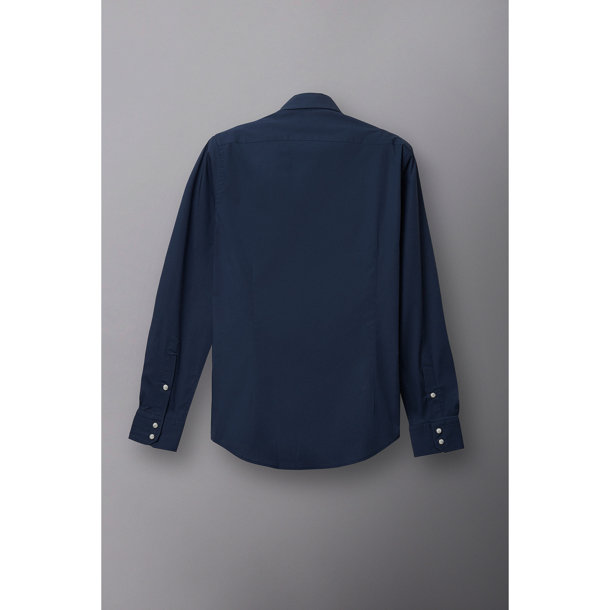 Camicia Uomo 1 Bottone Button Down Slim Popeline Stretch Unito Blu