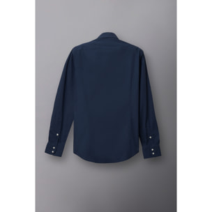 Camicia Uomo 1 Bottone Button Down Slim Popeline Stretch Unito Blu
