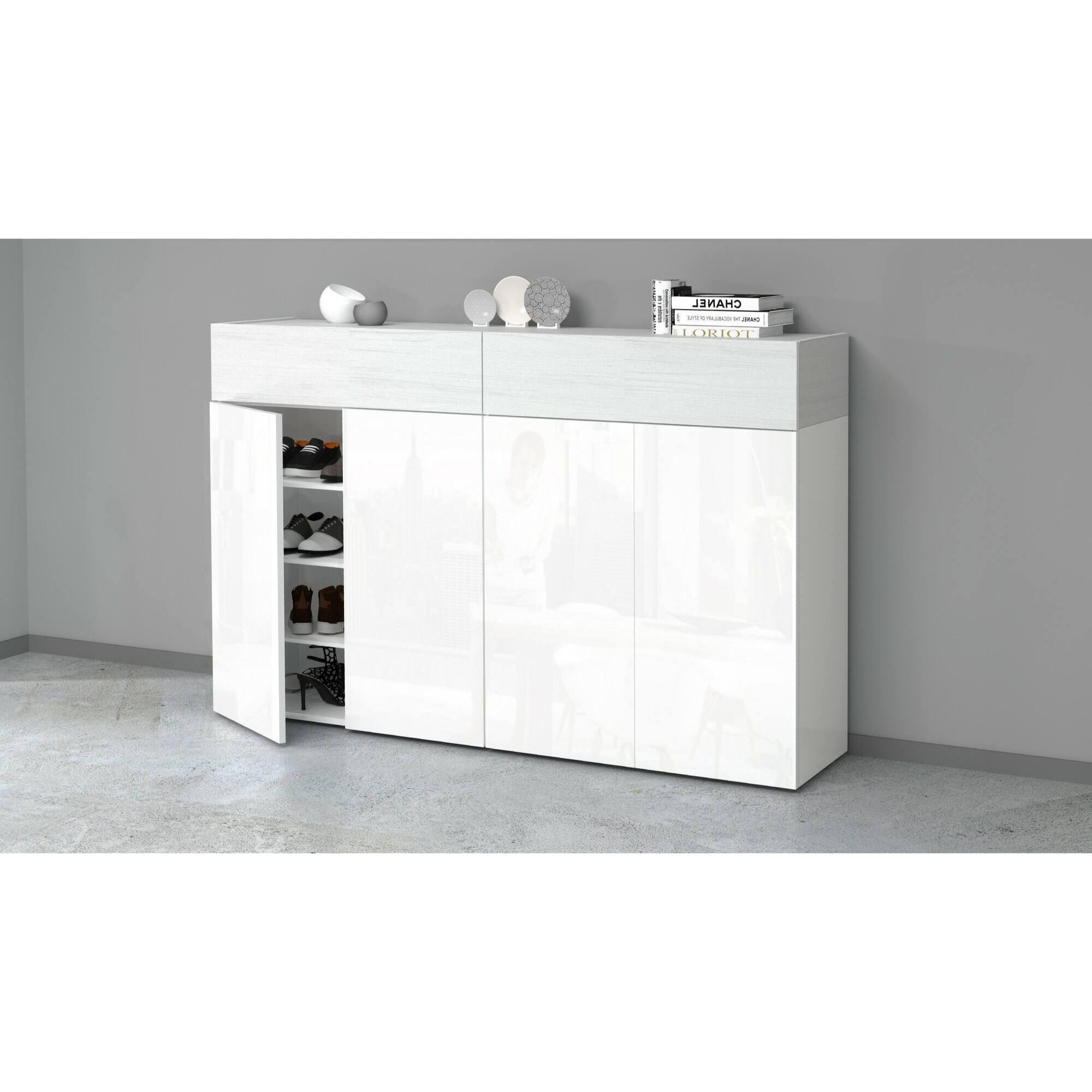 Scarpiera Dcandrev, Porta scarpe salvaspazio a 6 ante, Armadio multifunzione da ingresso, 154x38h100 cm, Bianco effetto larice