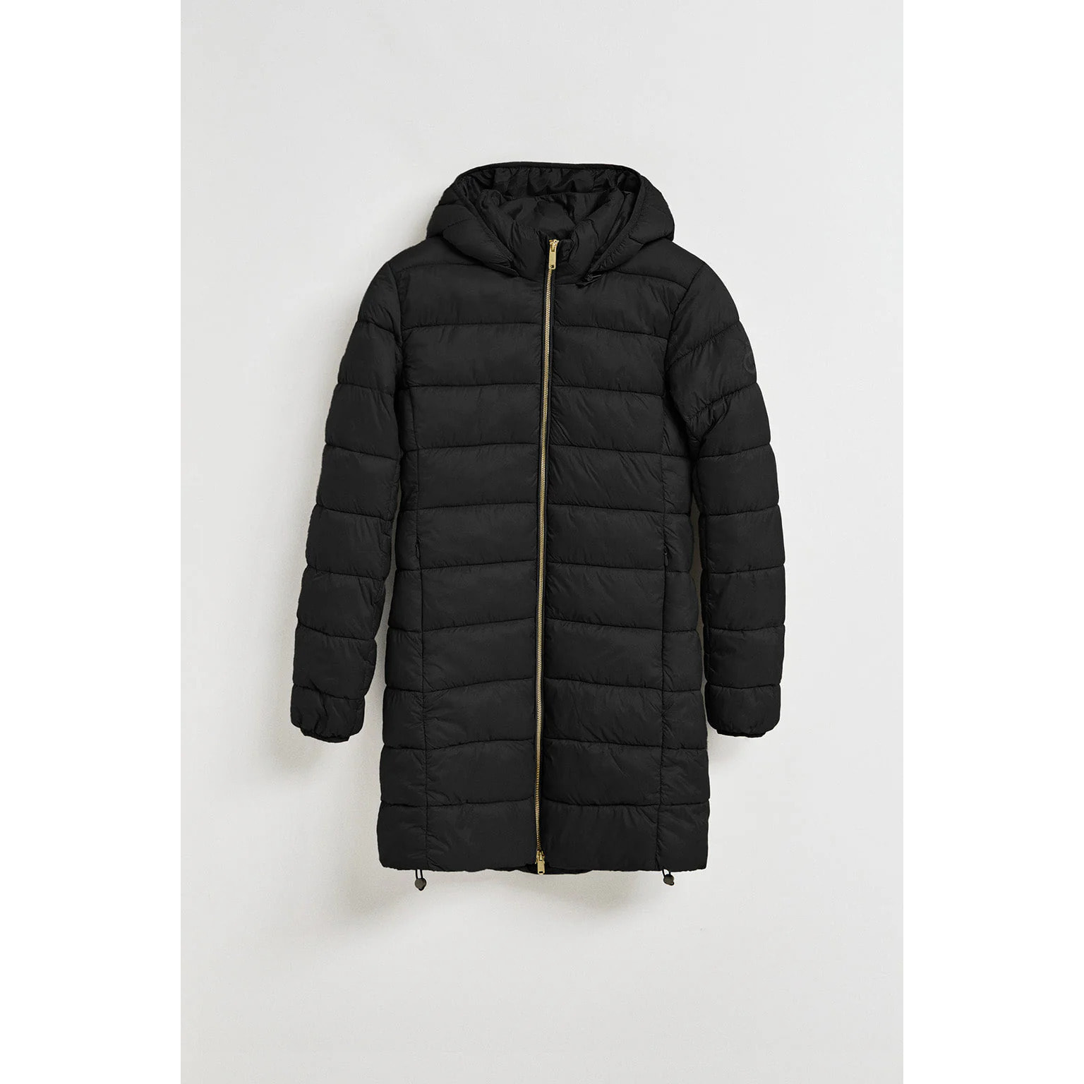 Abrigo ultralight negro Cecilia de capucha extraíble y bordado PC