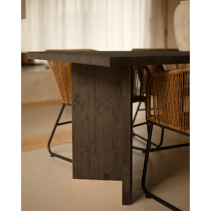 Table de salle à manger en bois massif en ton noir en différentes tailles