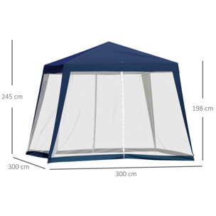 Outsunny Carpa de Jardín 3x3 m con 4 Paredes Laterales Mosquitera Exterior Azul