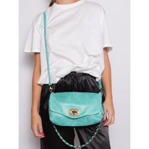 Borsa a tracolla da donna Made in Italy - Modello Floralia Lux - Pelle scamosciata - 25.0 x 15.0 x 11.0 cm