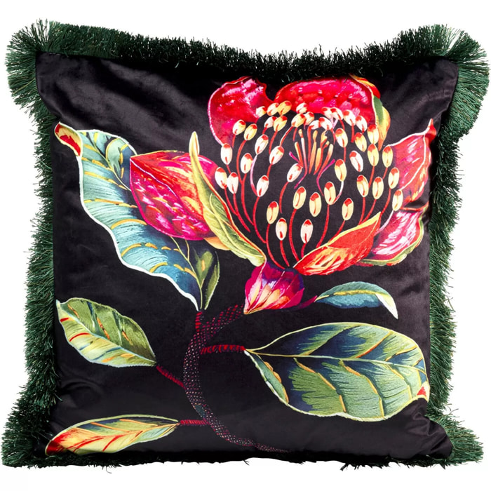 Coussin à franges Jungle fleur rouge Kare Design