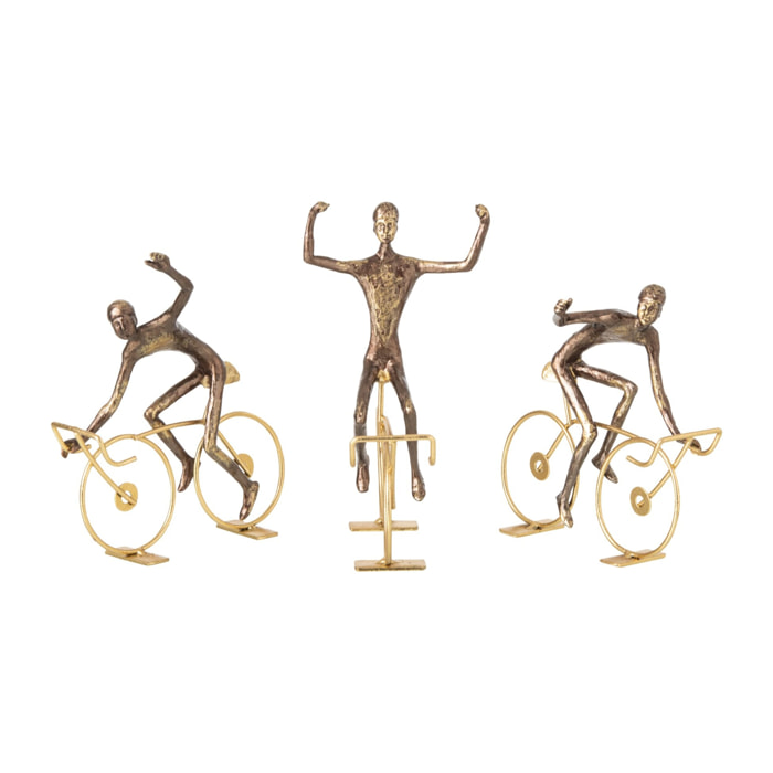 J-Line Cycliste - polyrésine - marron/doré - small - assortiment de 3