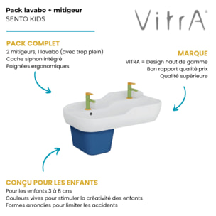 Pack lavabo pour enfant VITRA Sento Kids 85 cm + Mitigeur lavabo jaune et vert