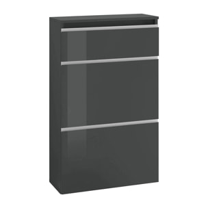 Scarpiera Alejandra, Mobile multiuso a 2 ante e 1 anta a ribalta, Portascarpe da ingresso, 100% Made in Italy, cm 60x27h108, Antracite lucido