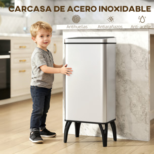 Cubo de Basura Cocina Automático 50 L, Papelera de Cocina de Acero Inoxidable con Sensor Infrarrojo, Cierre Suave, Patas, Anillo de Retención, Antihuellas, para Oficina, Hogar, Plata