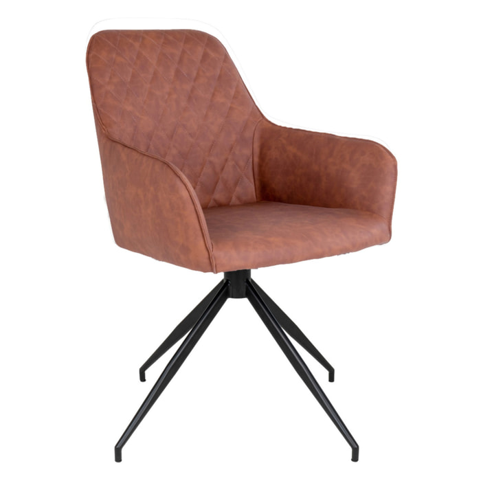 Sedia da pranzo girevole Harbo in ecopelle marrone vintage con base nera