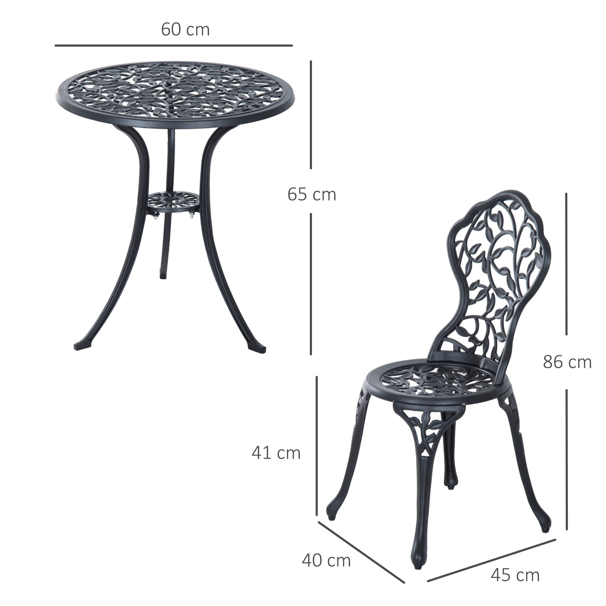 Ensemble salon de jardin 2 places avec table ronde style rétro fonte alu noir