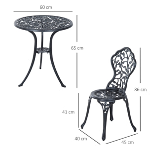 Ensemble salon de jardin 2 places avec table ronde style rétro fonte alu noir