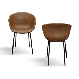 Set di 4 sedie COPENAGHEN rivestite in ecopelle cammello e gambe in metallo nero