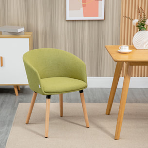 Silla de Comedor Butaca de Salón Tapizada en Lino Sintético con Reposabrazos y Patas de Madera para Oficina Dormitorio Carga 120 kg 57x56x72 cm Verde