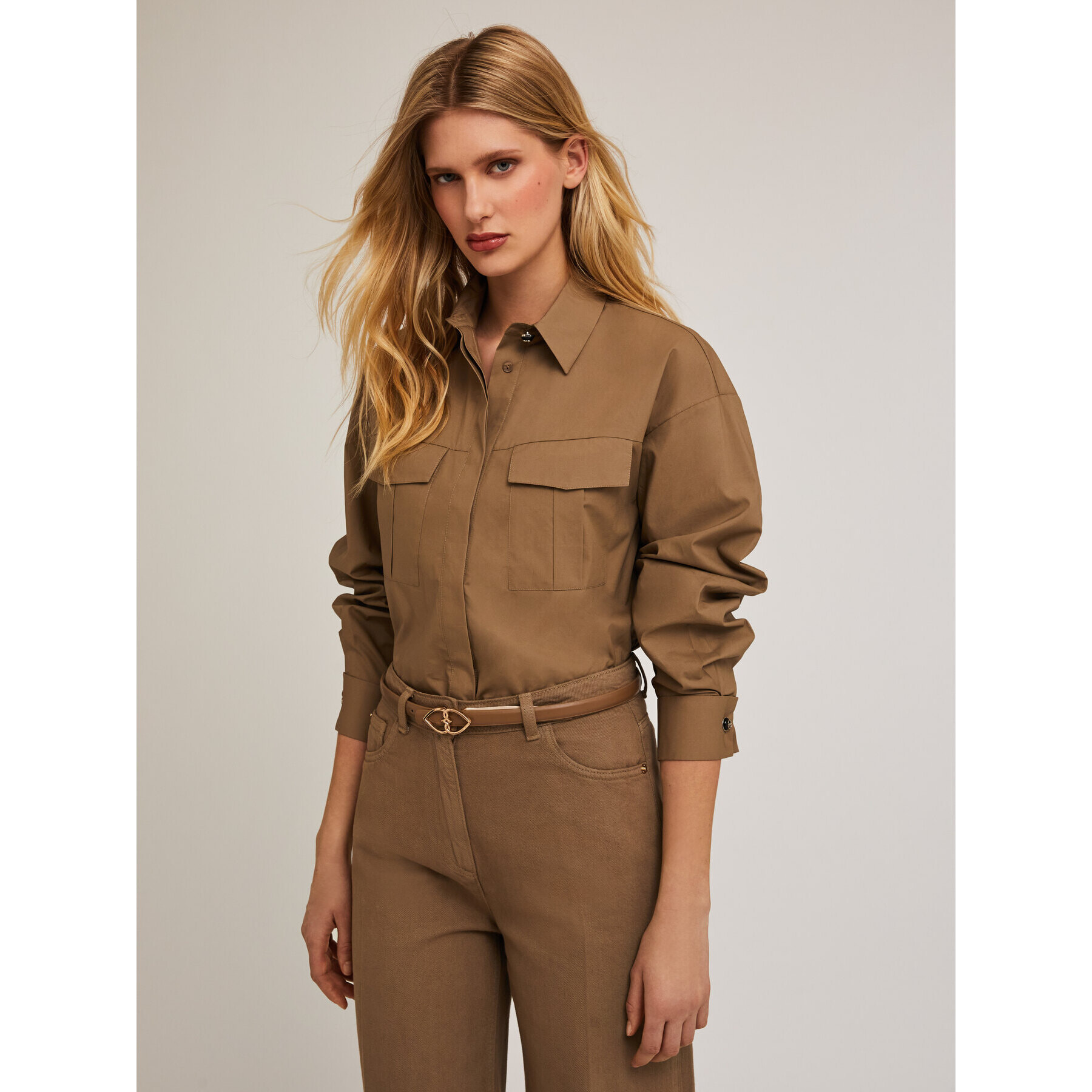 Motivi - Camicia sahariana in popeline - Marrone