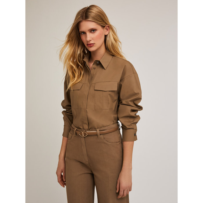 Motivi - Camicia sahariana in popeline - Marrone