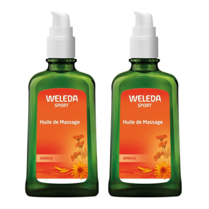 WELEDA - Duo Huile de Massage à l'Arnica - Préparation et récupération sportives - Vegan*- Certifié Natrue**- Flacon-pompe 100 ml  x 2