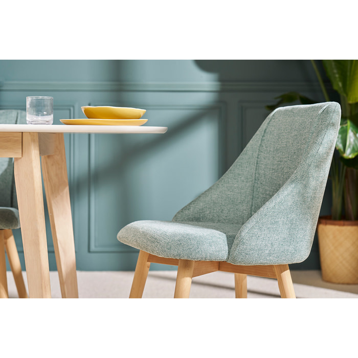 Chaises scandinaves en tissu effet velours texturé vert céladon et bois clair (lot de 2) HIGGINS