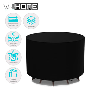 Funda para mesa redonda Ø160xH80cm impermeable en poliéster 600D negro con protección UV