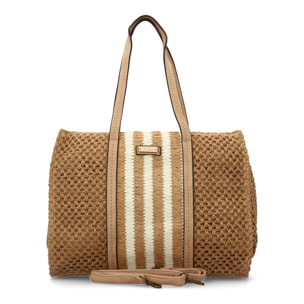 Bolso de hombro para mujer de rafia, diseño moderno con adornos, comodo.