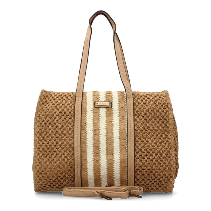 Bolso de hombro para mujer de rafia, diseño moderno con adornos, comodo.