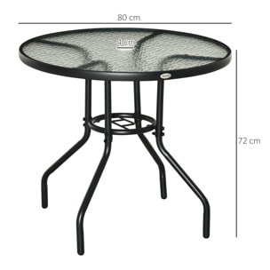Outsunny Mesa de Jardín Redonda Mesa de Exterior Ø80x72 cm con Agujero para Sombrilla y Encimera de Vidrio Templado para Patio Terraza Negro