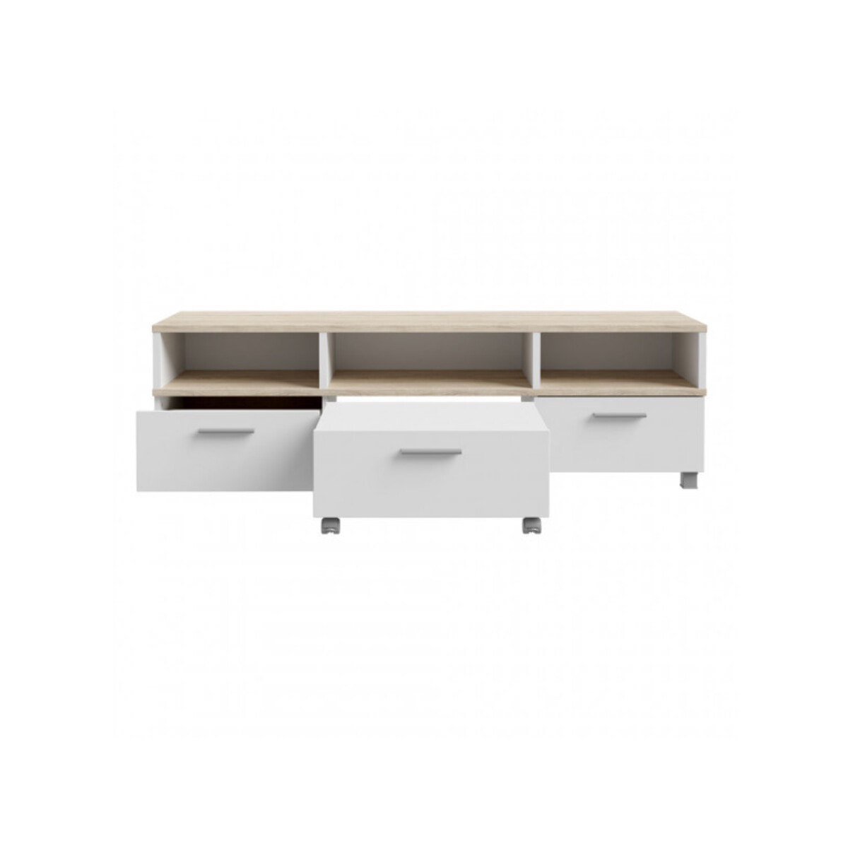 Meuble TV avec table basse intégré sur roulettes - 2 coloris - LAKE