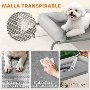 Cama Elevada para Perros Refrescante con Refuerzos Extraíbles Cama Elevada para Perros Pequeños Portátil con Malla Transpirable Marco de Acero para Interior Exterior 90x65x30 cm Gris Claro
